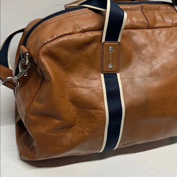 Coach Boston Bag Heritage Duffle Striped Travel 2 Way Shoulder Strap Navy Brown - Picture 9 of 16